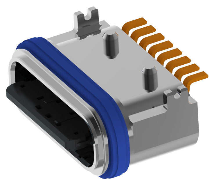 XB-TYPE C 8P-1-X IPX7防水TYPE C USB 8P SMD 板上防水母座L=6.65mm(带钢片)(U型锌合金外壳 外露0.95)